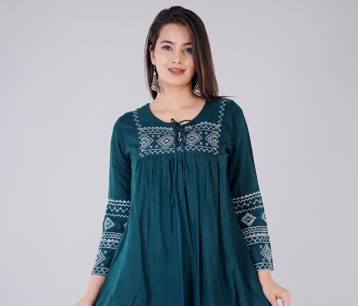 teal blue embroidered kurta