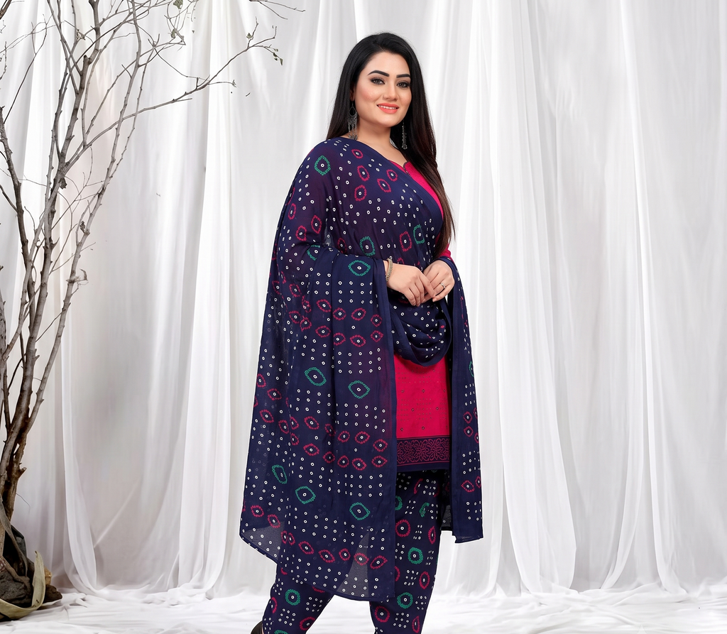 Salwar Kurta Dupatta/Patiala Suit Set/Stitched Salwar Suit Cotton Blend Printed Salwar Suit Set For Women