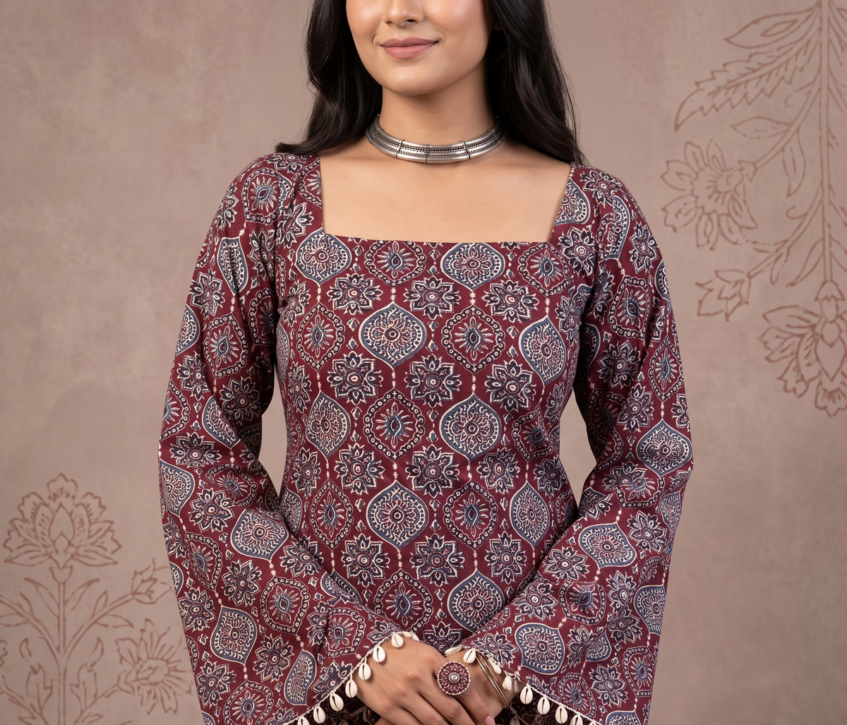 Square neck tranding kurti with lace and croset back design
