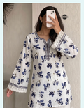 White kurti For Women Cotton Short Floral Printed Bell Sleeve Kurti with Lace