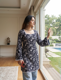 Black Print Bell sleeve trending short kurti for office and party wear