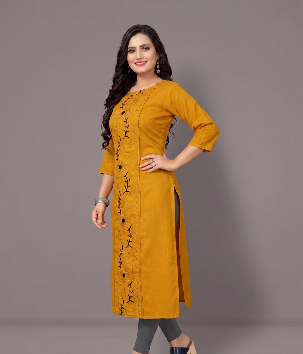 Hetsa Women Cotton Blend Embroidered Plus Size Kurtis