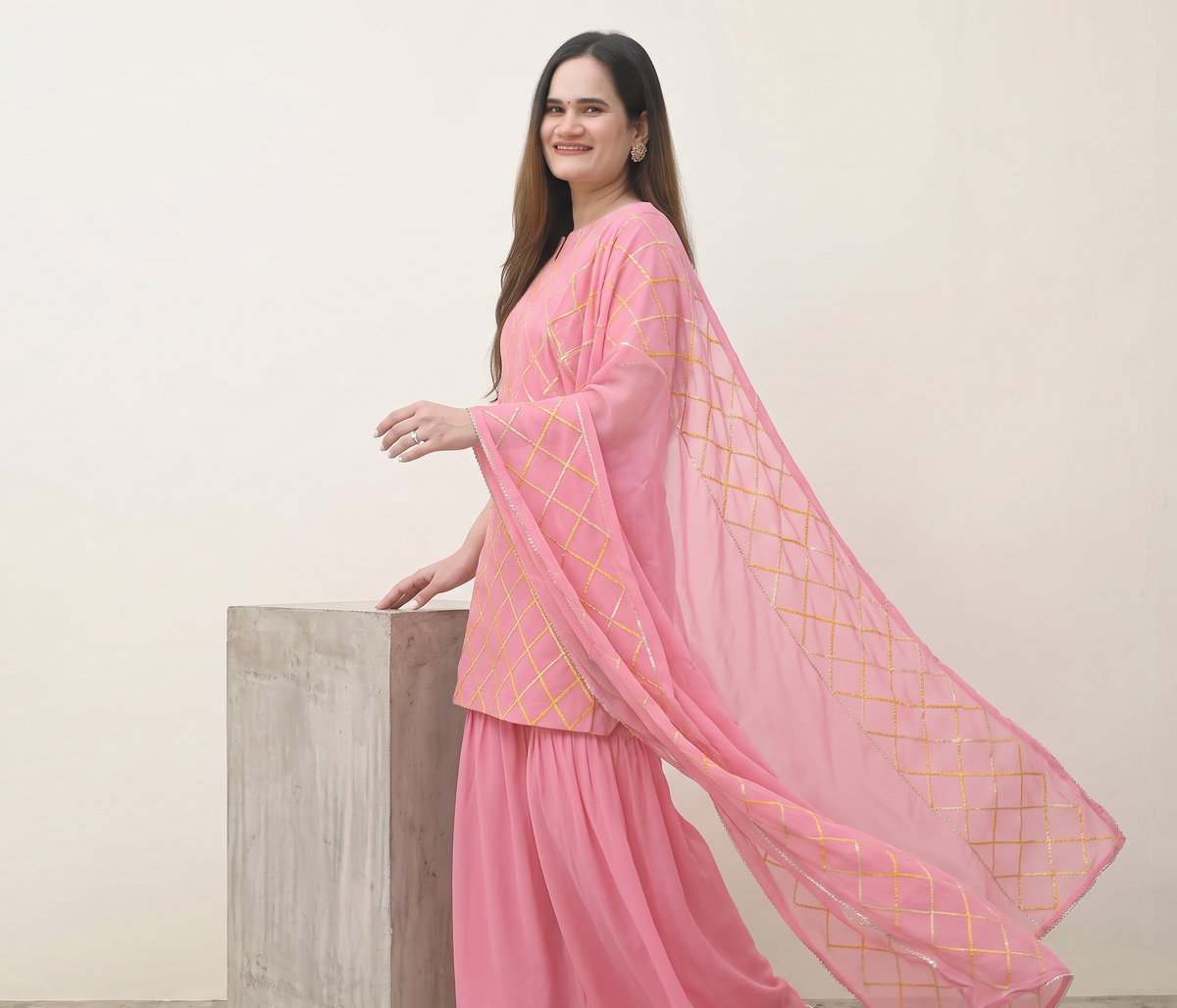 Women's Trendy Design Cotton Kurta Sharara Set With Dupatta
