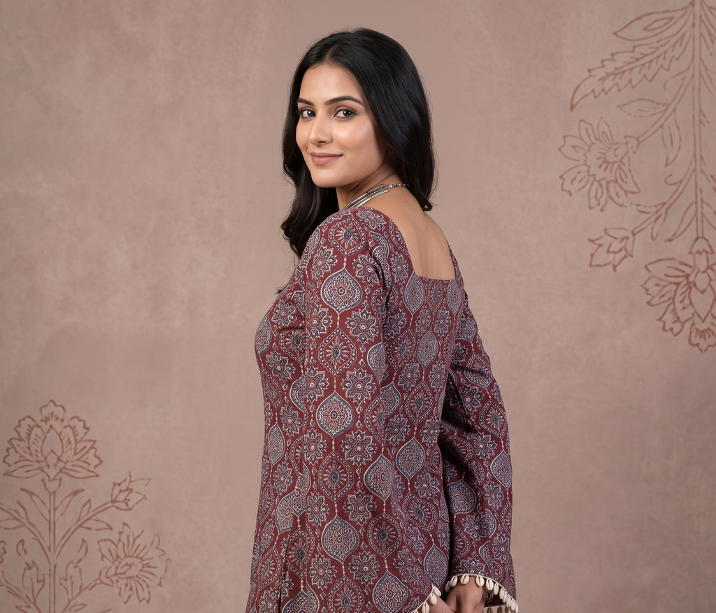 Square neck tranding kurti with lace and croset back design