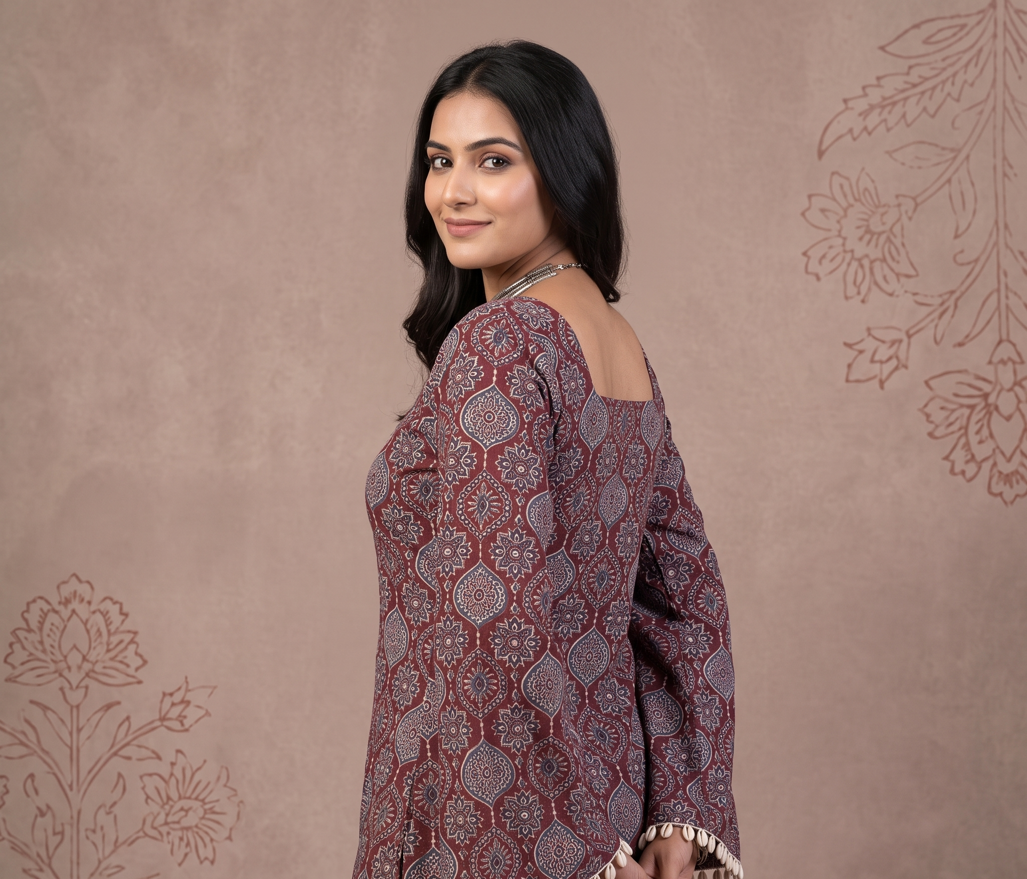 Square neck tranding kurti with lace and croset back design