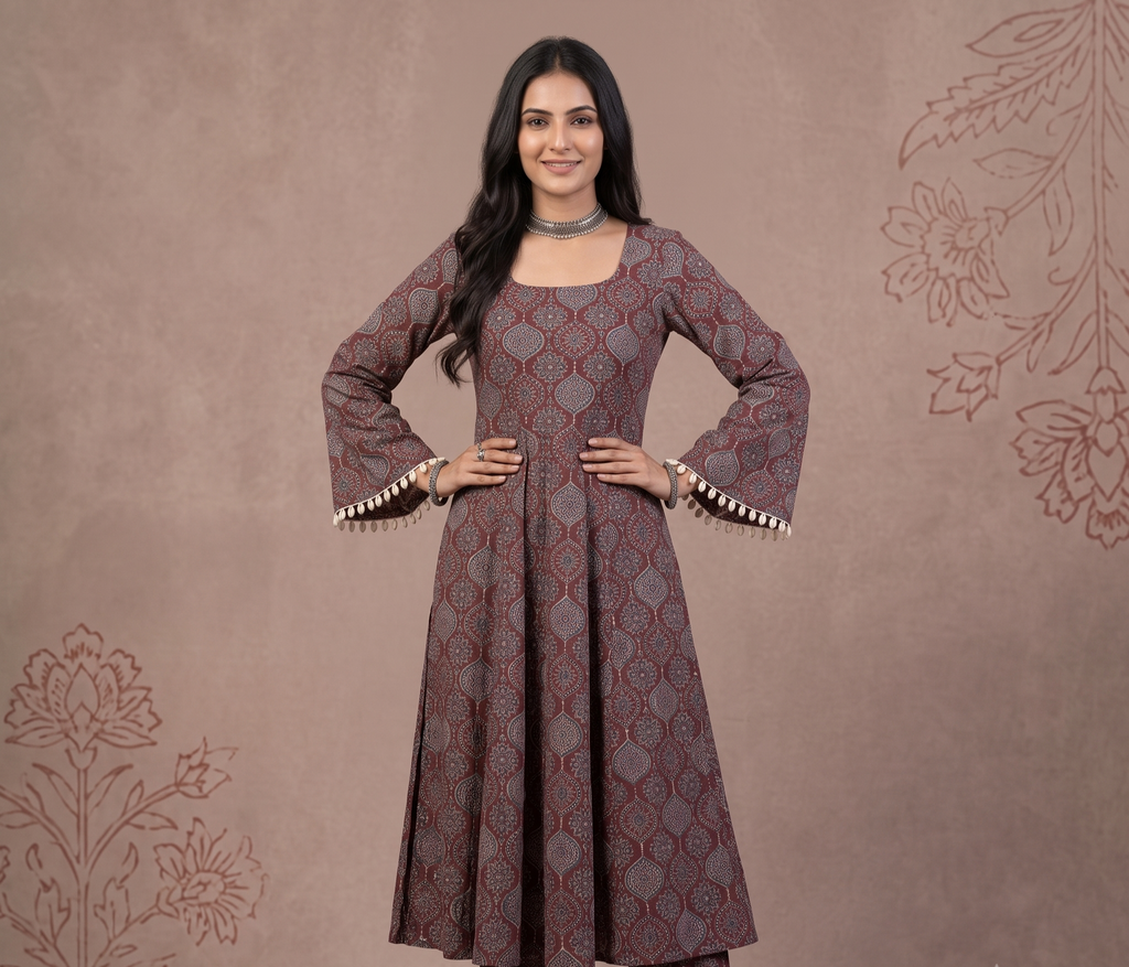 Square neck tranding kurti with lace and croset back design