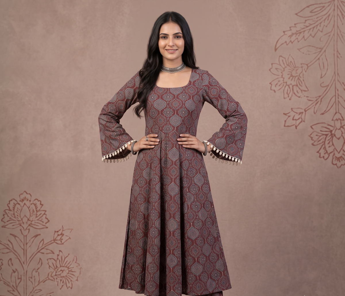 Square neck tranding kurti with lace and croset back design