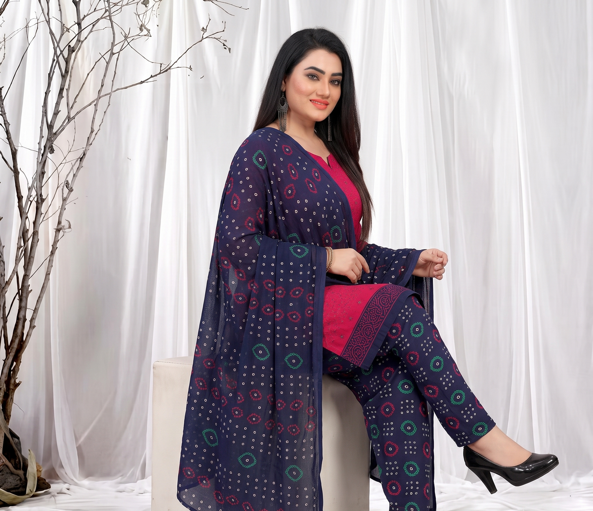 Salwar Kurta Dupatta/Patiala Suit Set/Stitched Salwar Suit Cotton Blend Printed Salwar Suit Set For Women