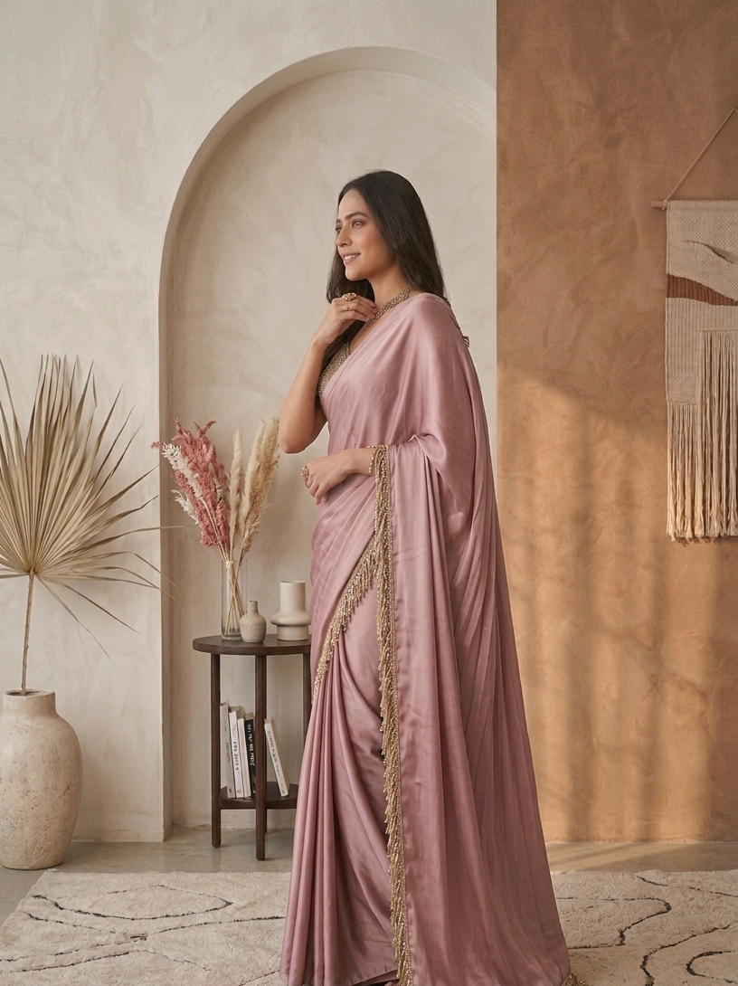 Plain Bollywood Satin, Silk Blend Saree