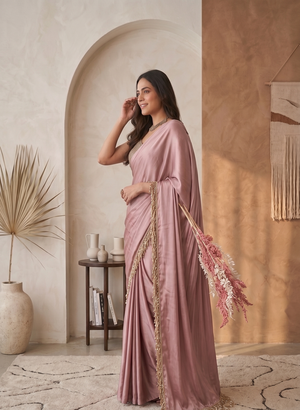 Plain Bollywood Satin, Silk Blend Saree