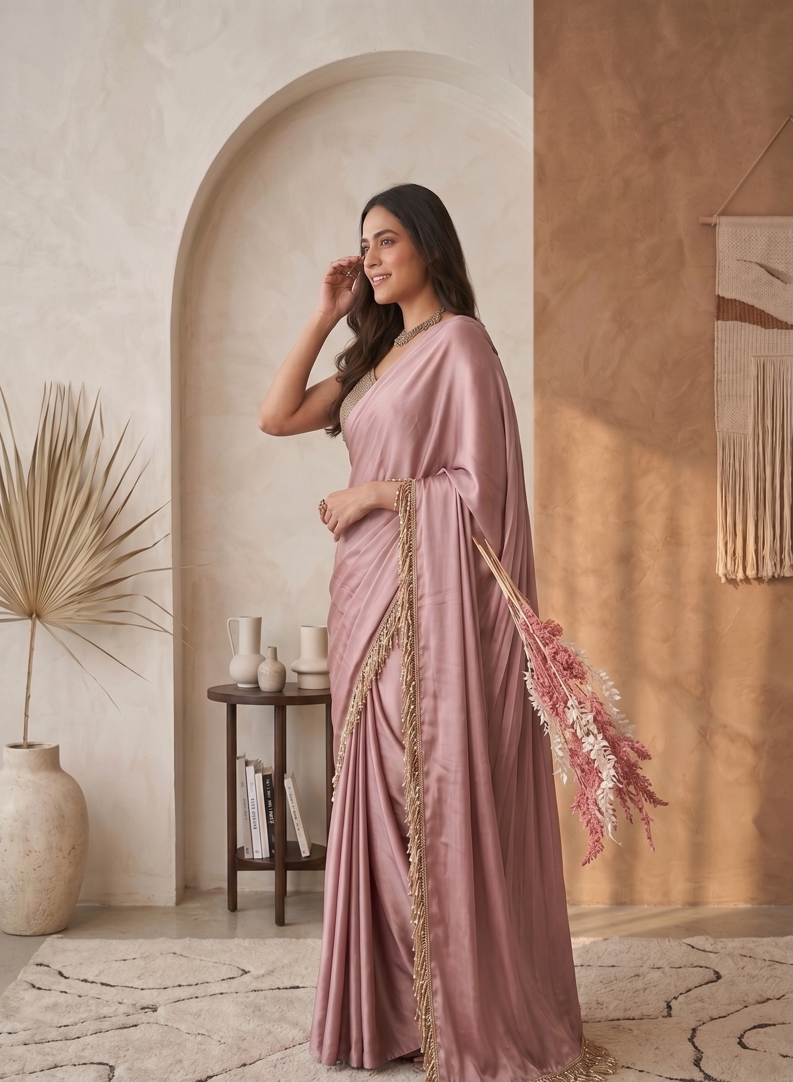 Plain Bollywood Satin, Silk Blend Saree