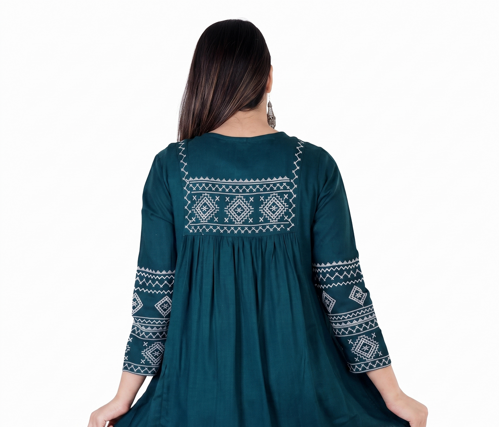 teal blue embroidered kurta