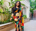 Multicolor Abstract Print Georgette Saree with Lace Border & Blouse Piece