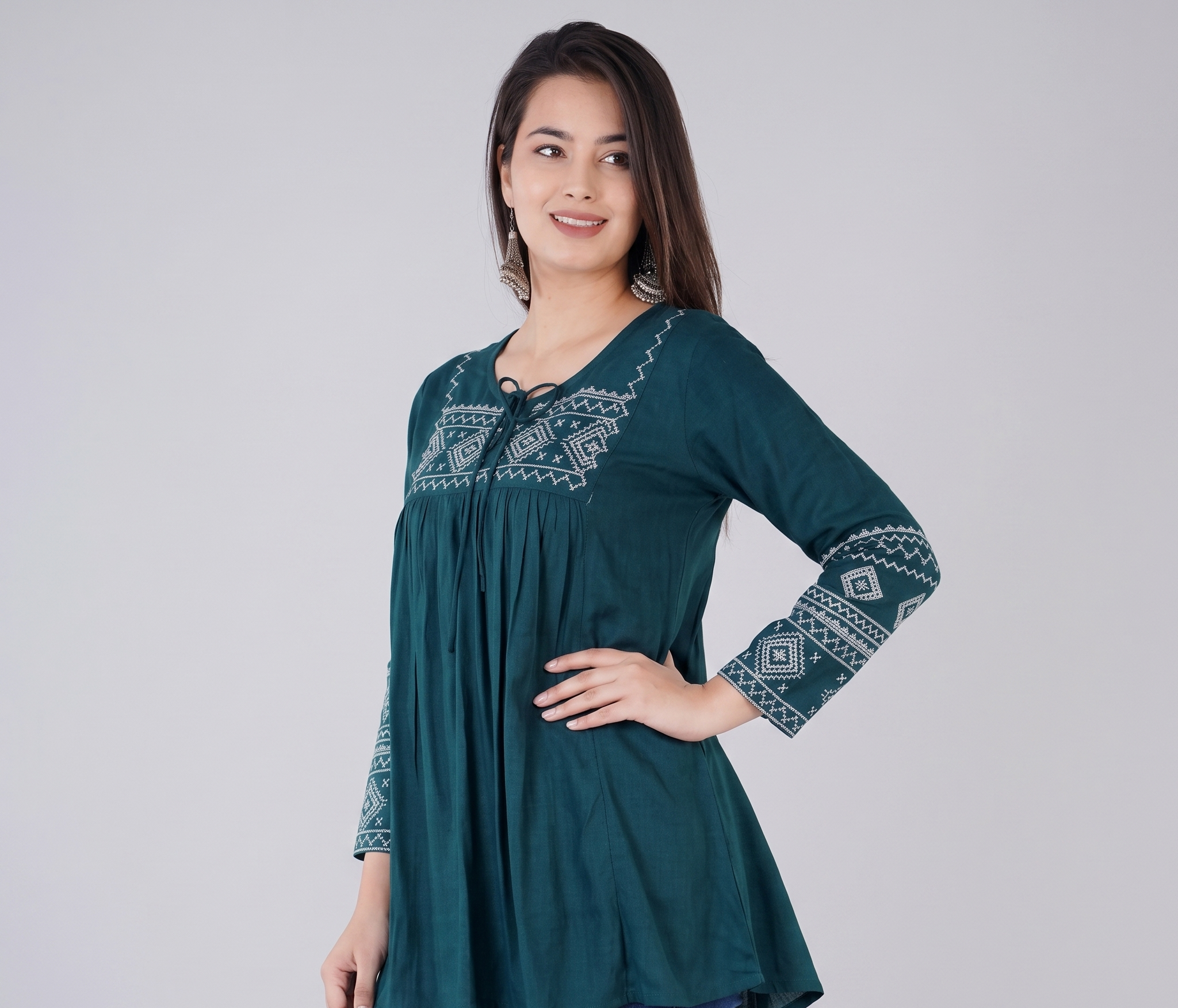 teal blue embroidered kurta
