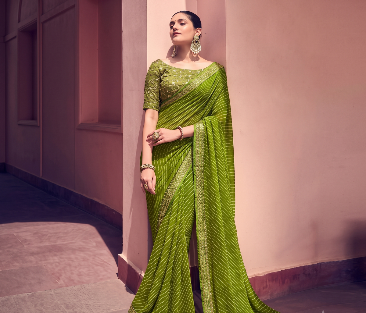 Bandhani Printed saree with Banarasi Lace Border and with unstitched blouse piece New Arrival Latest Georgette Printed Saree Fancy Women's Designer Saree Trending Saree Bollywood Saree daily use saree, fancy saree, naye design of saree nai design of saree