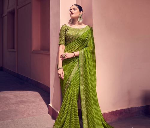 Bandhani Printed saree with Banarasi Lace Border and with unstitched blouse piece New Arrival Latest Georgette Printed Saree Fancy Women's Designer Saree Trending Saree Bollywood Saree daily use saree, fancy saree, naye design of saree nai design of saree