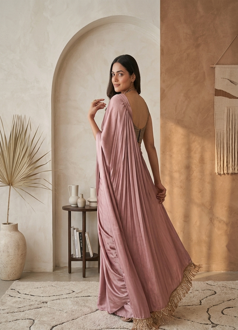 Plain Bollywood Satin, Silk Blend Saree