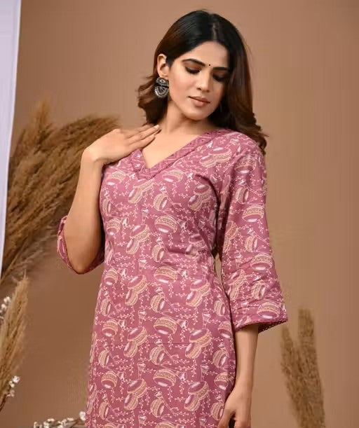 Women Printed Pure Cotton Straight Kurta