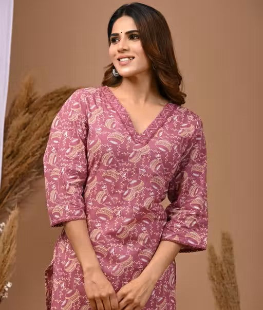 Women Printed Pure Cotton Straight Kurta